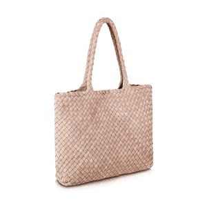 “By Milaner” Woven Anna Tote in Light Leather